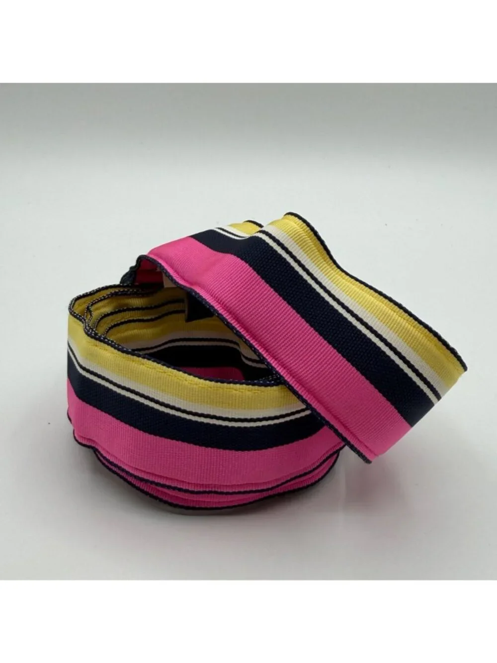 J. Crew Pink Yellow & Navy Blue Striped Grosgrain Ribbon D Ring Belt Size M / L